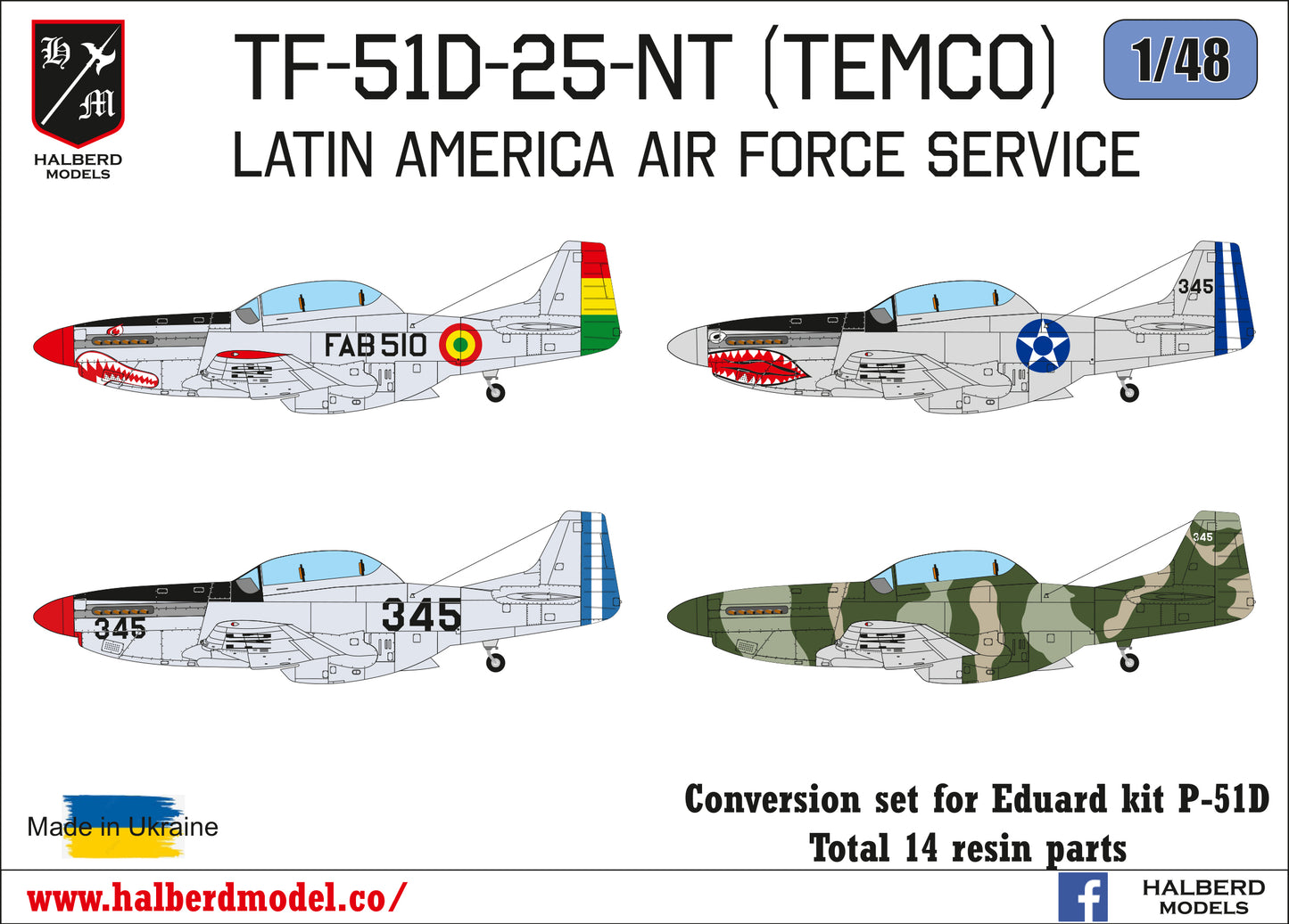 TF-51D-25NA (TEMCO) Latin America Air Force Service conversion set for Eduard kit P-51D 1/48 scale