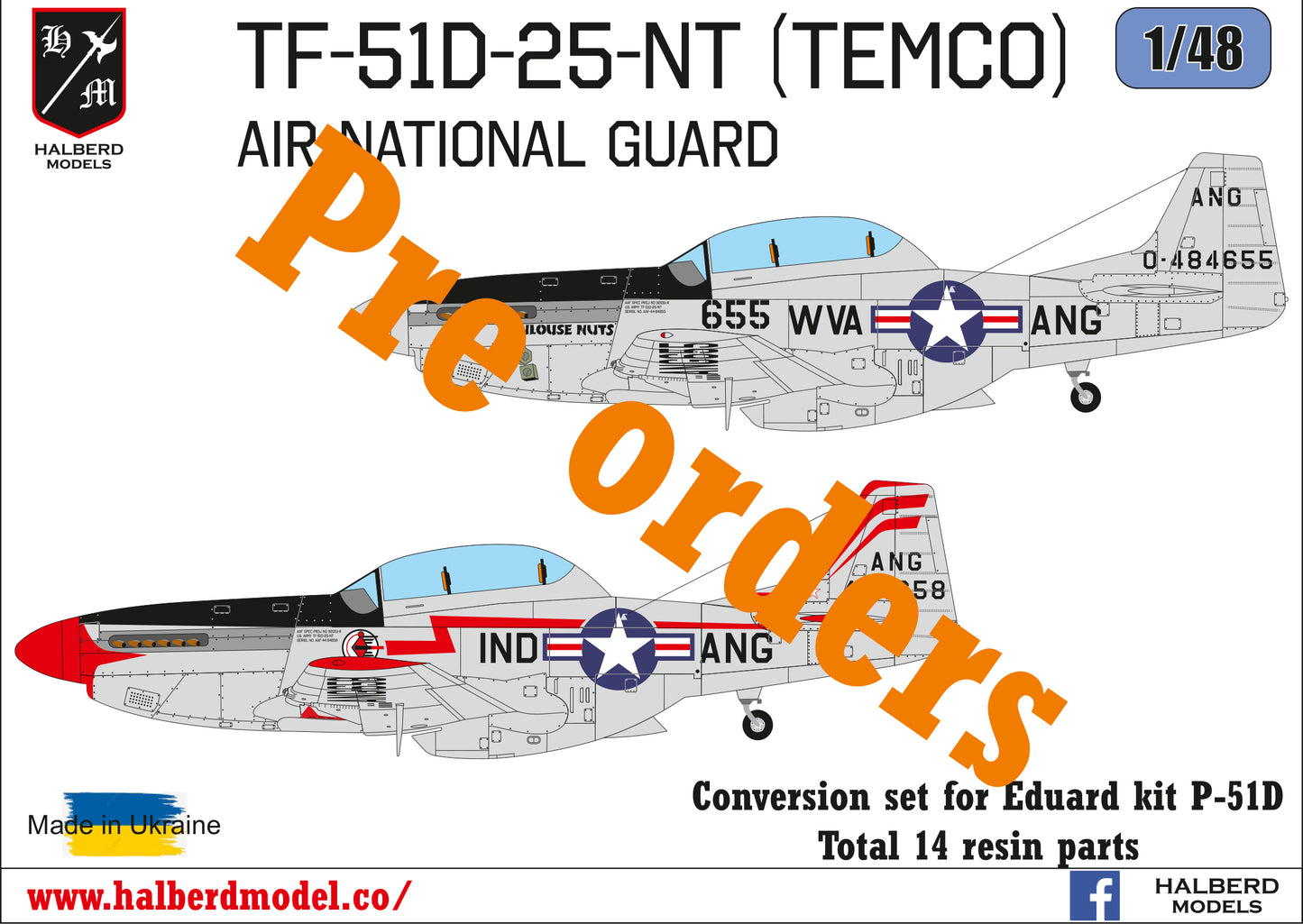 TF-51D-25NA (TEMCO) Air National Guard conversion set for Eduard kit P-51D 1/48 scale