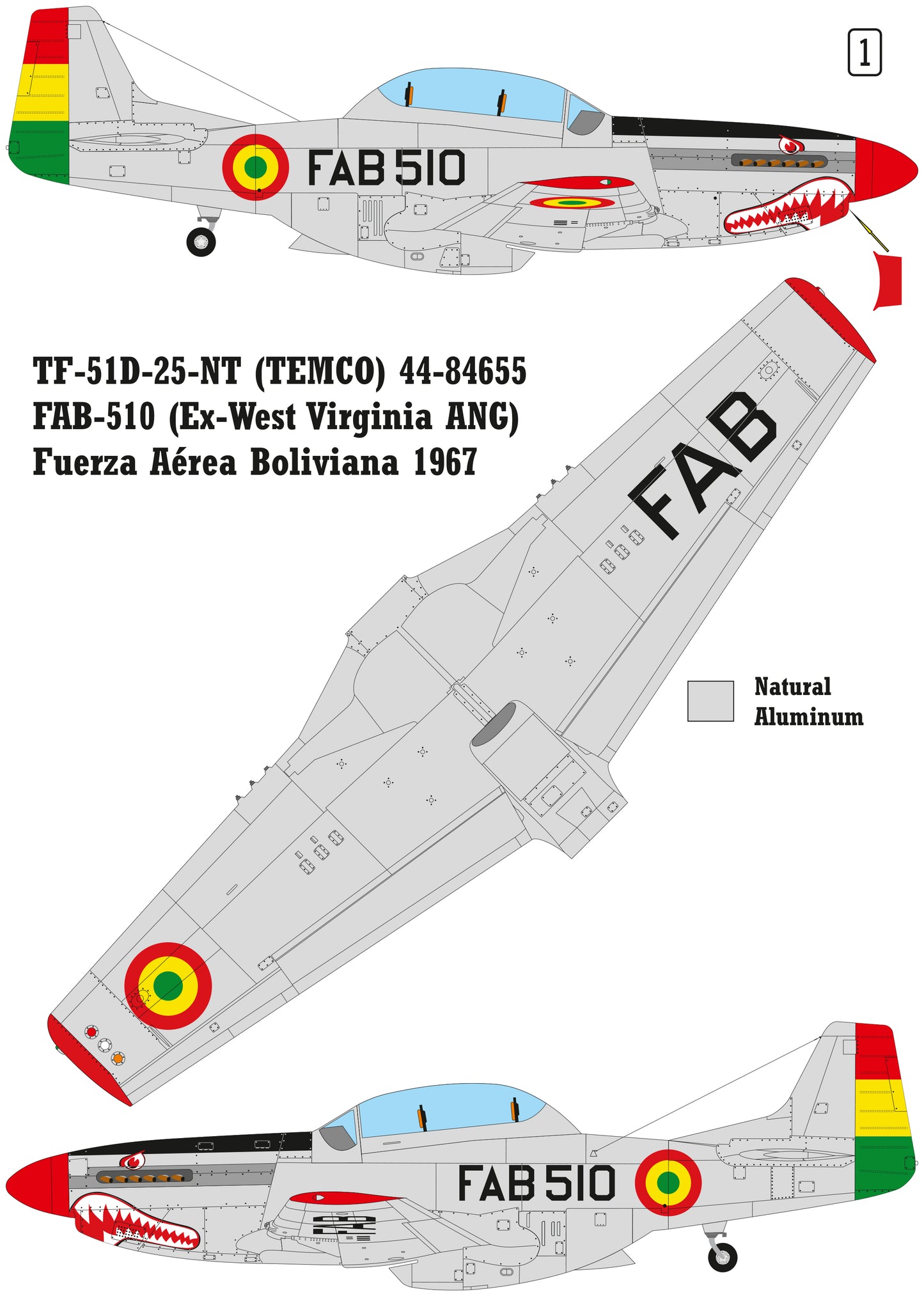 TF-51D-25NA (TEMCO) Latin America Air Force Service conversion set for Eduard kit P-51D 1/48 scale