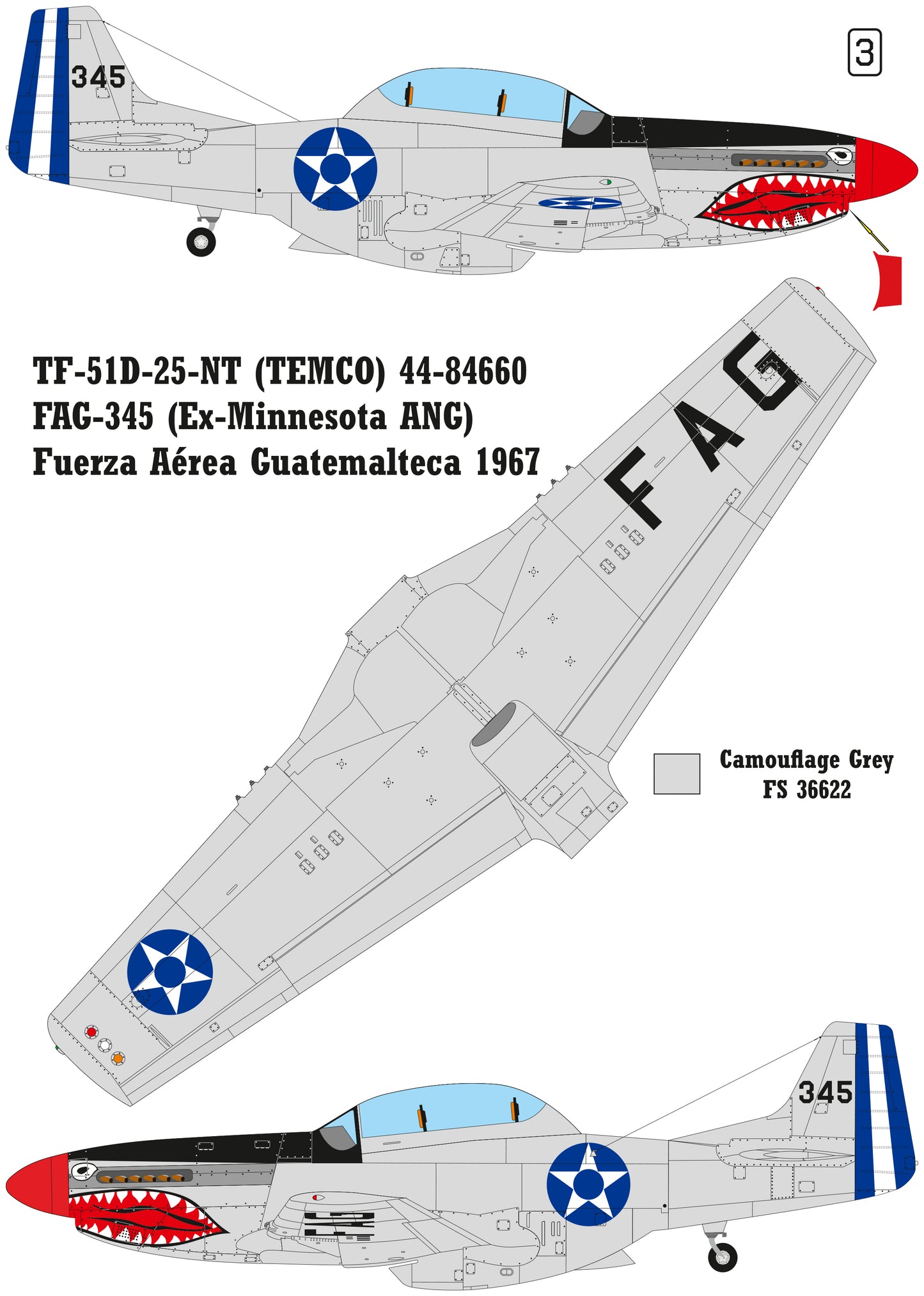 TF-51D-25NA (TEMCO) Latin America Air Force Service conversion set for Eduard kit P-51D 1/48 scale