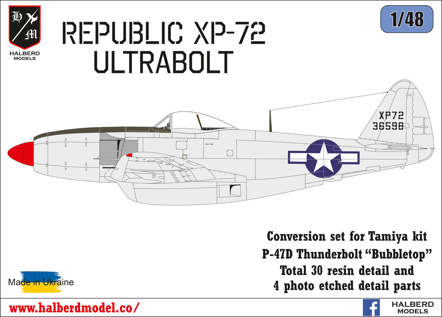 Republic XP-72 Ultrabolt conversion set for Tamiya kit P-47D Thunderbolt "Bubbletop" 1/48 scale