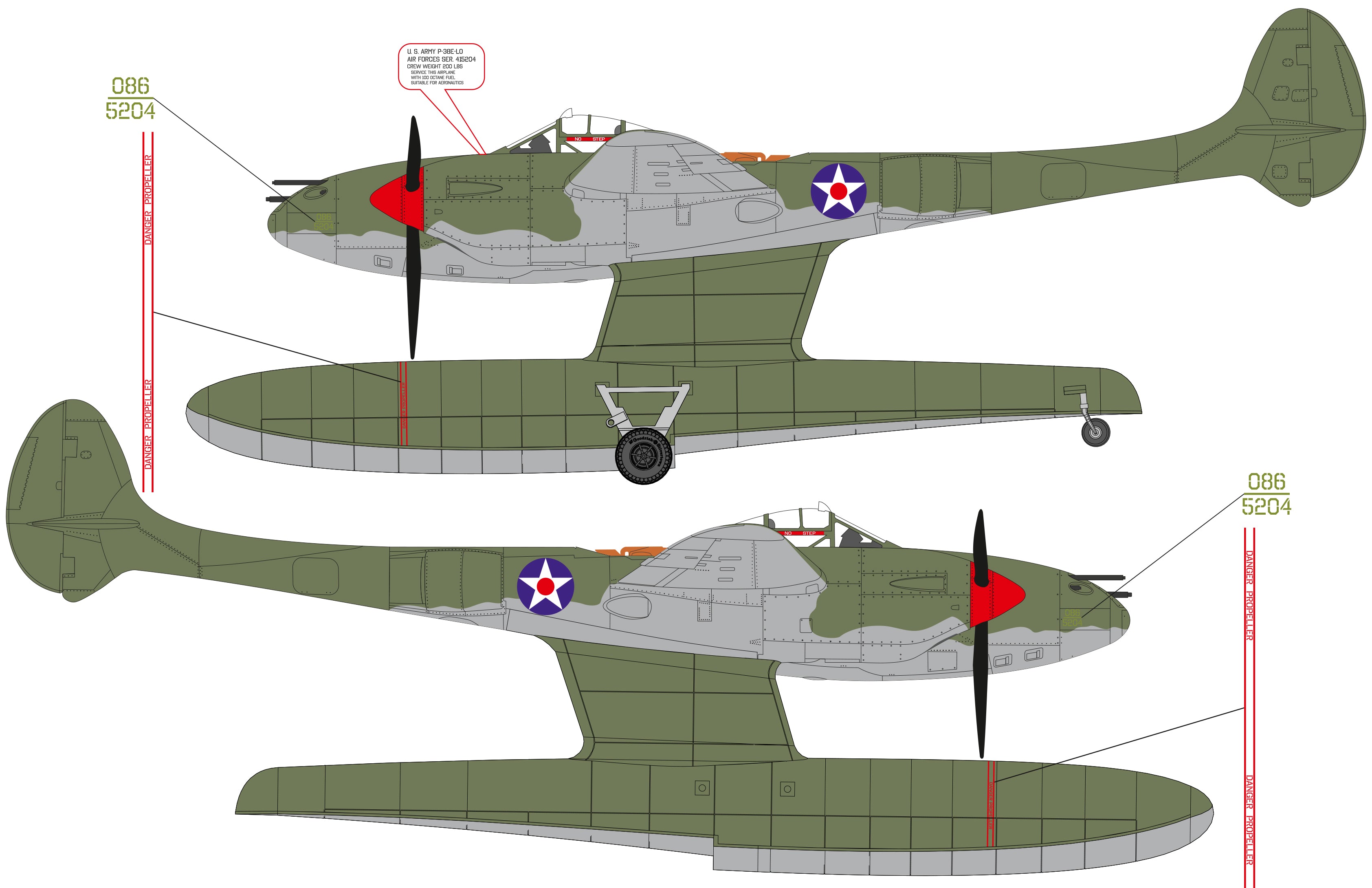 P-38 Floatplane conversion set for Tamiya kit P-38F/G 1/48 scale 